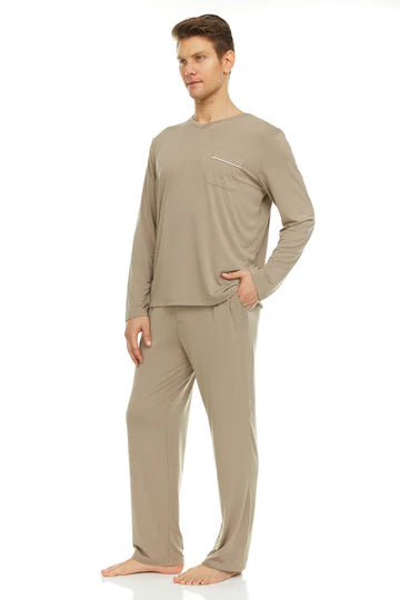 Men’s Micro Modal V-Neck Pajamas – Taupe | Symmar Dream Collection