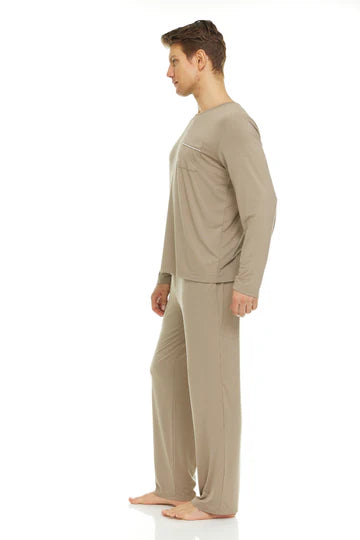 Men’s Micro Modal V-Neck Pajamas – Taupe | Symmar Dream Collection