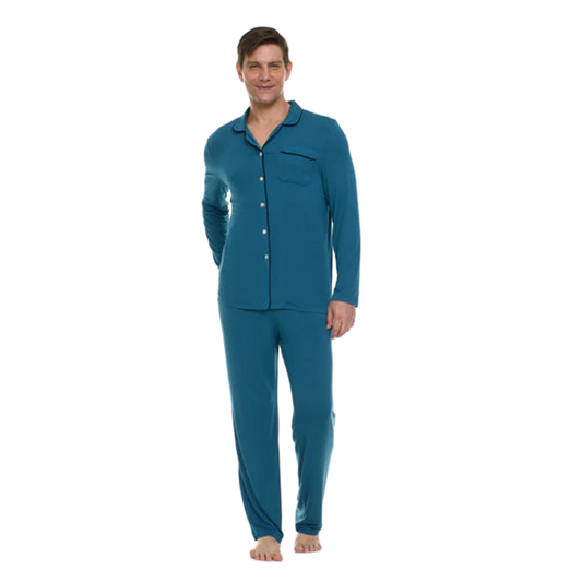 Men’s Micro Modal Button-Front Pajamas – Teal Blue | Symmar Dream Collection