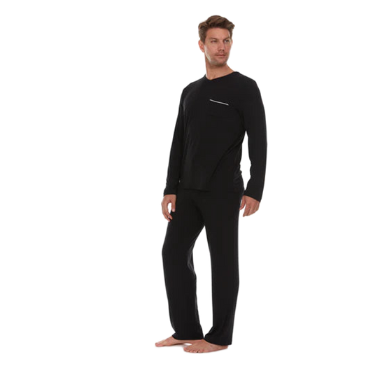 Men’s Micro Modal V-Neck Pajamas – Black | Symmar Dream Collection