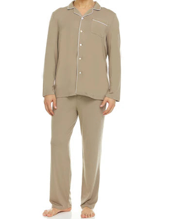 Men’s Micro Modal Button-Front Pajamas – Taupe | Symmar Dream Collection