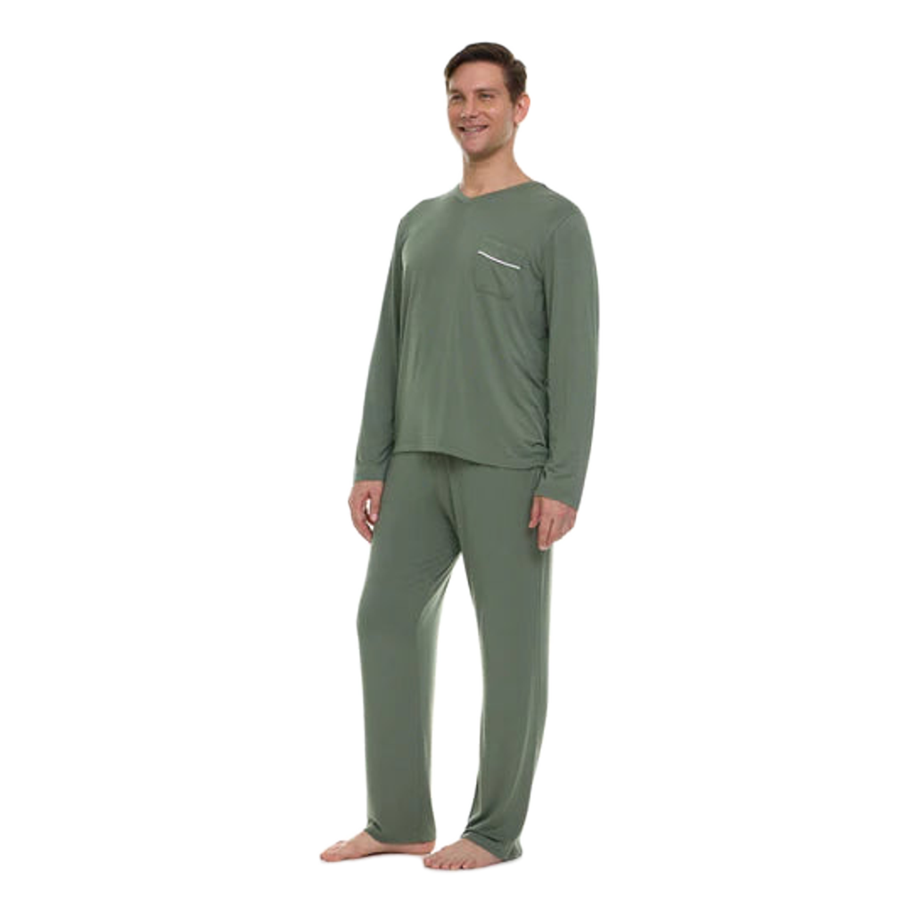 Men’s Micro Modal V-Neck Pajamas – Frost Green | Symmar Dream Collection