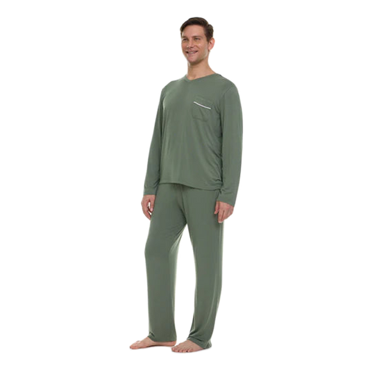 Men’s Micro Modal V-Neck Pajamas – Frost Green | Symmar Dream Collection