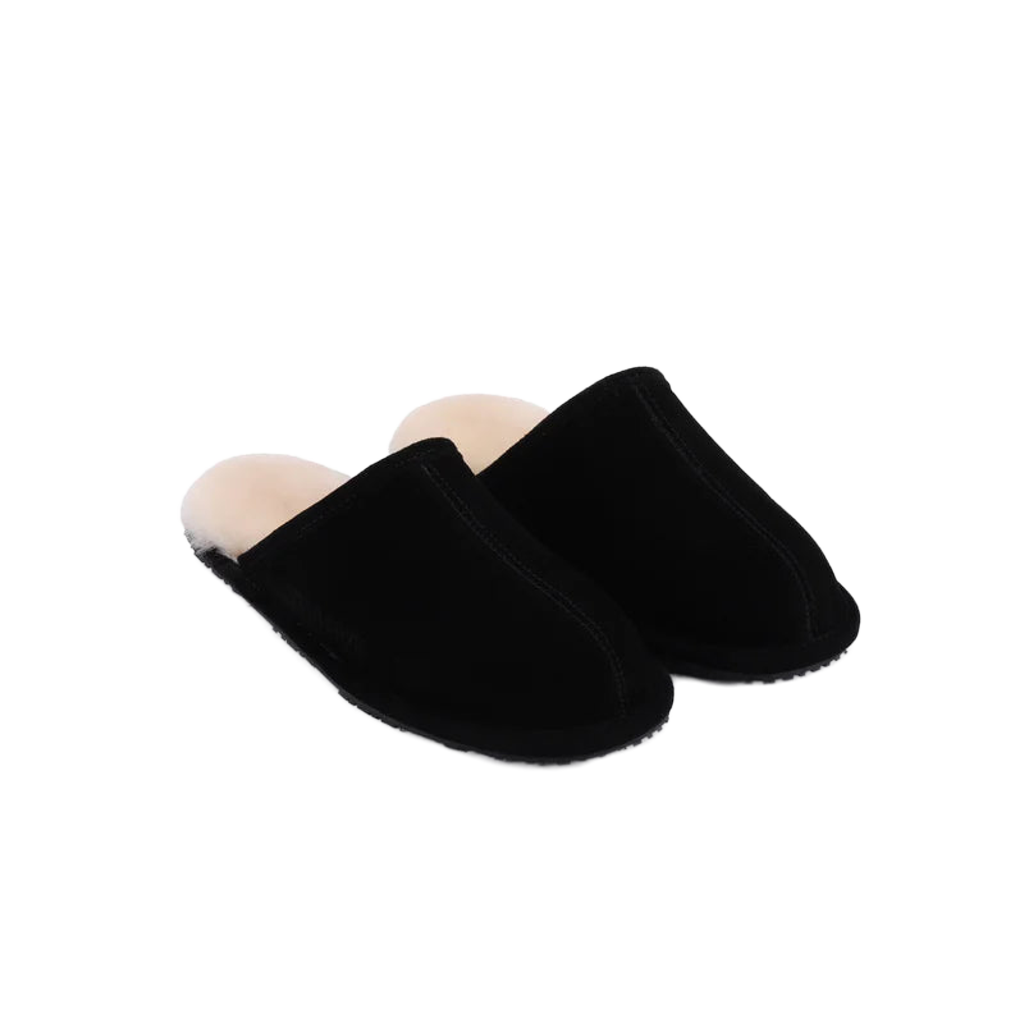 Ven Dave Leather & Beige Sheep Fur Slippers