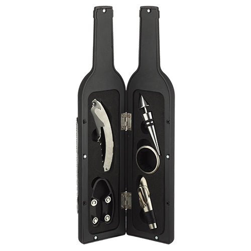 Set of Wine Accessories in Bottle with Plaque | Black