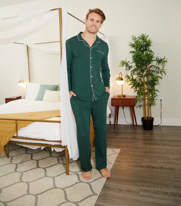 Men’s Micro Modal Button-Front Pajamas – Green | Symmar Dream Collection