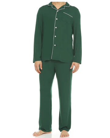 Men’s Micro Modal Button-Front Pajamas – Green | Symmar Dream Collection