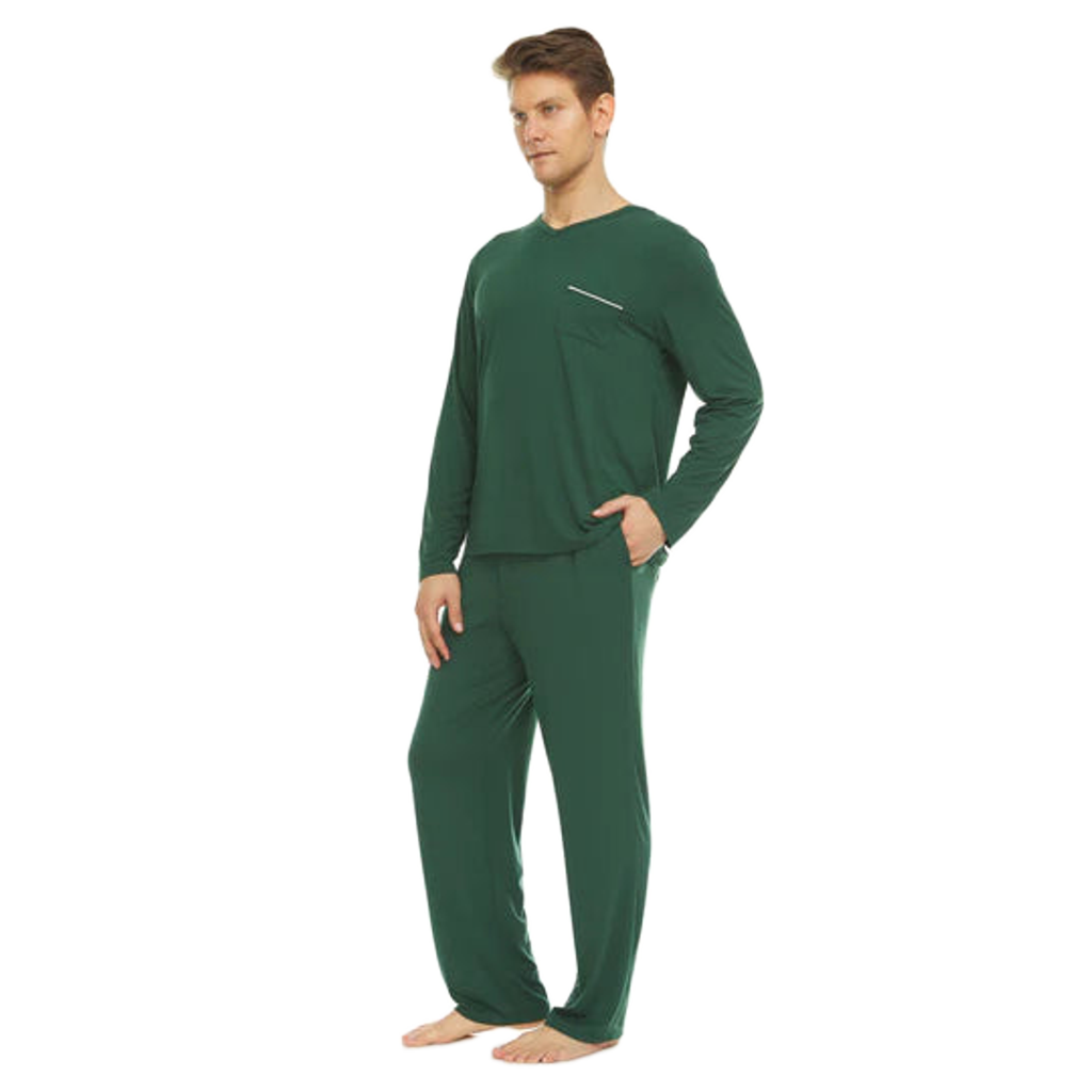 Men’s Micro Modal V-Neck Pajamas – Green | Symmar Dream Collection