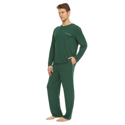 Men’s Micro Modal V-Neck Pajamas – Green | Symmar Dream Collection