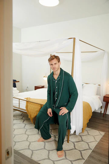Men’s Micro Modal Button-Front Pajamas – Green | Symmar Dream Collection