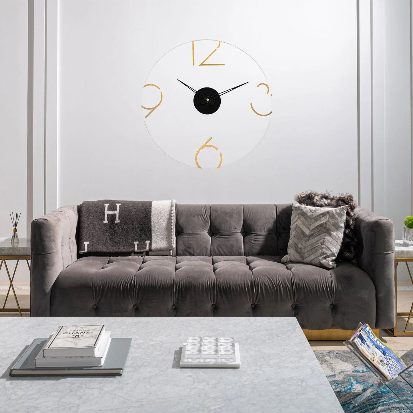 Number Clock | Lucite & Metal Wall Clock