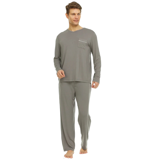 Men’s Micro Modal V-Neck Pajamas – Grey | Symmar Dream Collection