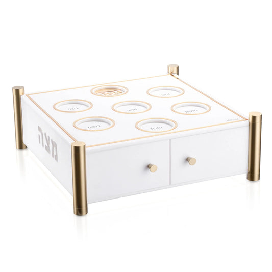 3-Tier Seder Plate & Matzah Box — Gold Centerpiece