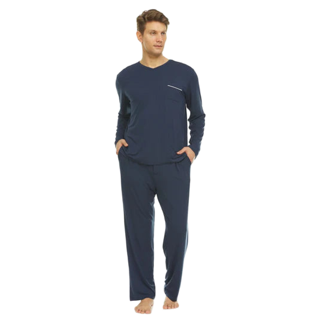 Men’s Micro Modal V-Neck Pajamas – Navy | Symmar Dream Collection