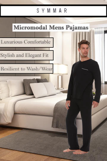 Men’s Micro Modal V-Neck Pajamas – Black | Symmar Dream Collection
