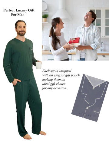 Men’s Micro Modal V-Neck Pajamas – Green | Symmar Dream Collection