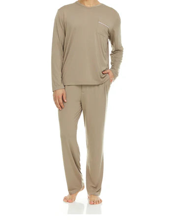 Men’s Micro Modal V-Neck Pajamas – Taupe | Symmar Dream Collection