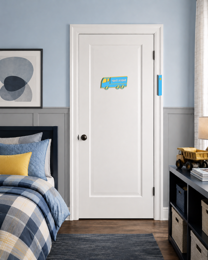 Truck Bedroom plaque and mezuzah installed on a bedroom door