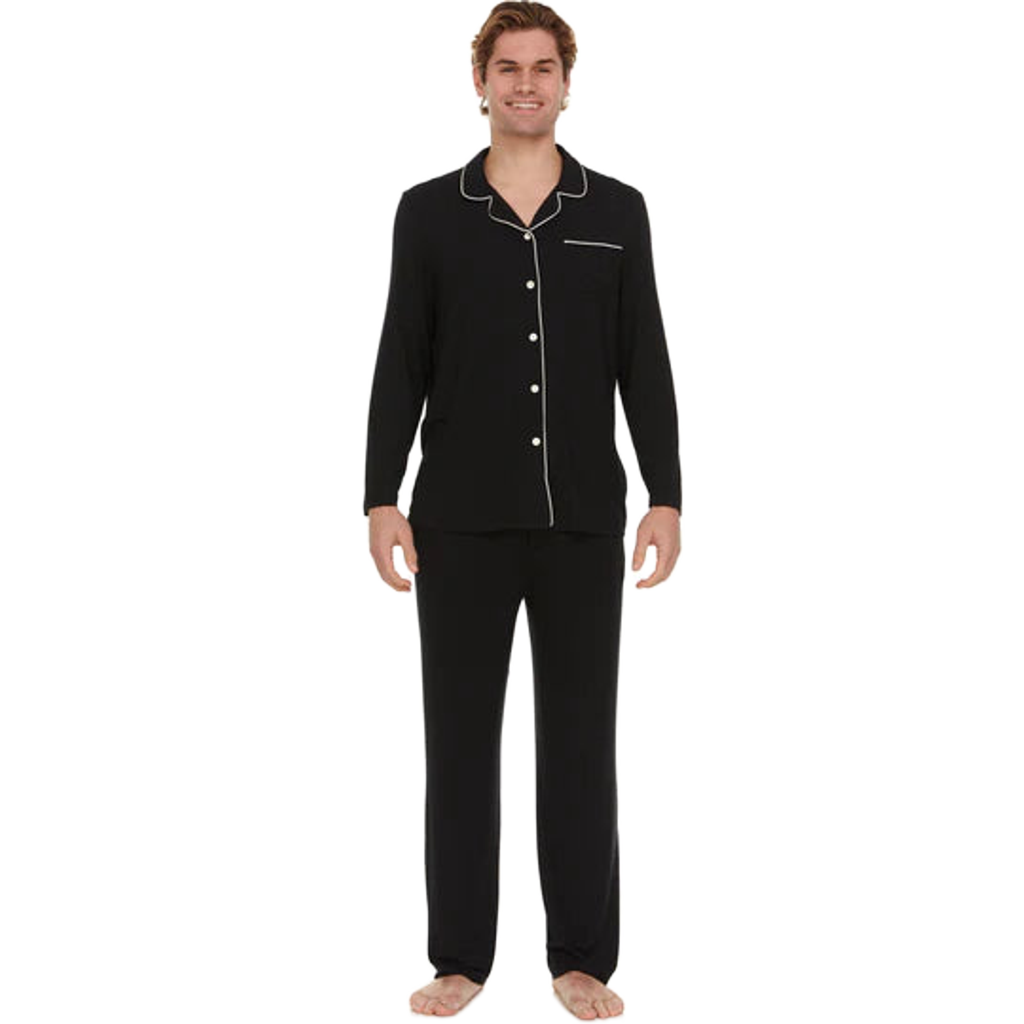Men’s Micro Modal Button-Front Pajamas – Black | Symmar Dream Collection