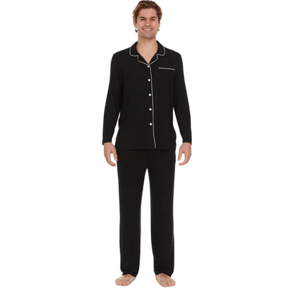 Men’s Micro Modal Button-Front Pajamas – Black | Symmar Dream Collection