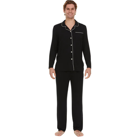 Men’s Micro Modal Button-Front Pajamas – Black | Symmar Dream Collection