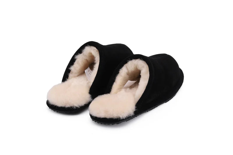 Ven Dave Leather & Beige Sheep Fur Slippers