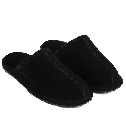 Ven Dave Leather & Black Sheep Fur Slippers