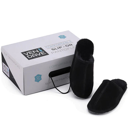 Ven Dave Leather & Black Sheep Fur Slippers