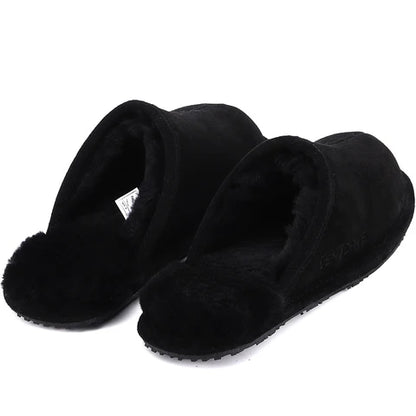 Ven Dave Leather & Black Sheep Fur Slippers