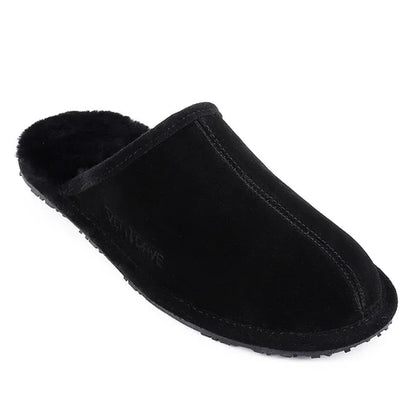 Ven Dave Leather & Black Sheep Fur Slippers