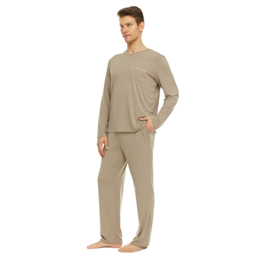 Men’s Micro Modal V-Neck Pajamas – Taupe | Symmar Dream Collection
