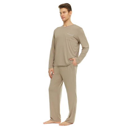 Men’s Micro Modal V-Neck Pajamas – Taupe | Symmar Dream Collection