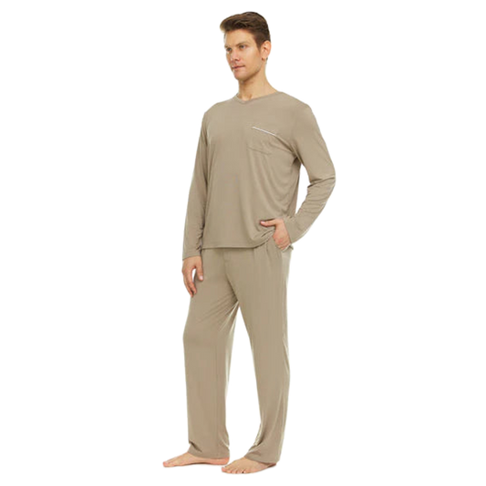 Men’s Micro Modal V-Neck Pajamas – Taupe | Symmar Dream Collection